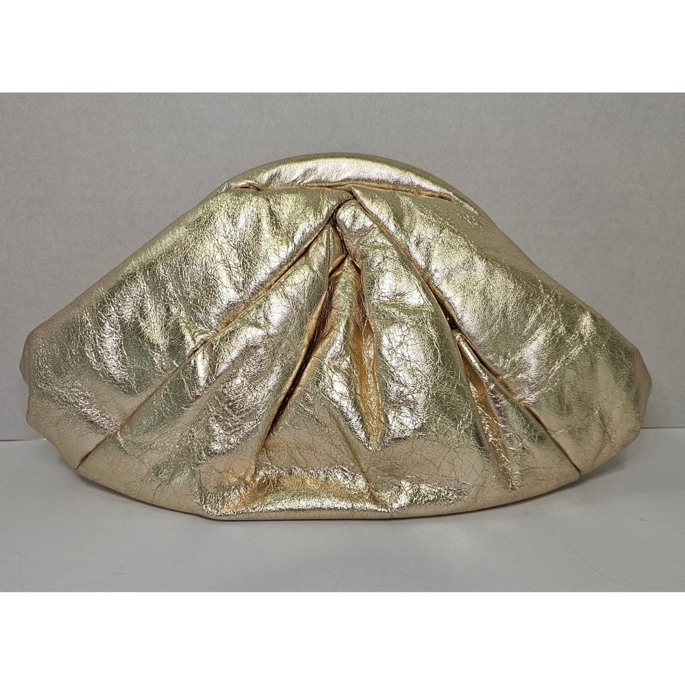 Park Avenue International Vintage 80s Gold Metallic Leather Pouch Clutch Bag USA